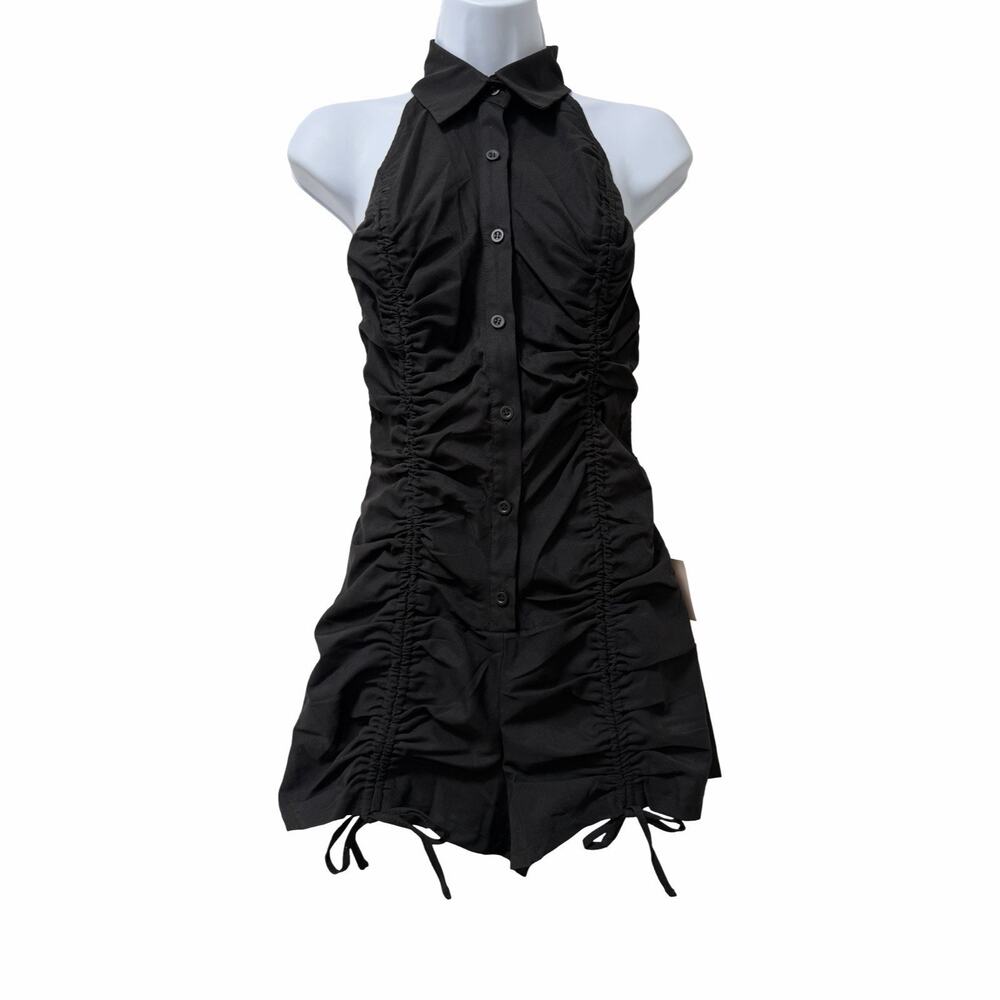 REVOLVE Superdown Womens Kandy Ruched Backless Halter Romper Size‎ S Black NWT